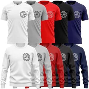 Custom Workwear Uniforms, 5 Pack T-Shirt 1 Sweatshirt, Custom Shirts Mens Sweater Small Business Company Logo Front and Back Black