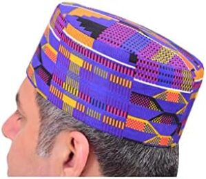 Decora Apparel African Kente Kufi Kofi Mens Hats, Gold Costume Kufi Hats for Men Women Headwear