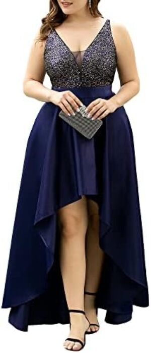 Ever-Pretty Women's Plus Size Sequin V-Neck High-Low A-line Evening Dress Prom Gowns 0667-PZUSA