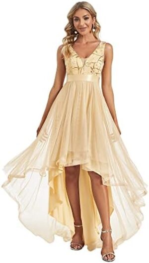 Ever-Pretty Women's Sequin V-Neck Sleeveless High-Low A-line Evening Party Dress 0793-USA