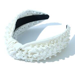 FEDANS Pearly Knotted Women Headband Luxury Jeweled Leather Beaded Embellished Top Hairband Fashion Elegant Ladies Hair Band
