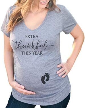 It's Your Day Clothing Thanksgiving Maternity Shirt Extra Thankful This Year Pregnancy Announcement Shirts for Pregnant Women
