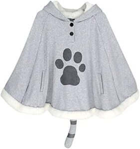KINOMOTO Game Cat Atsume Hooded Cape Cosplay Costume Gray Cat Cotton Cloak Poncho