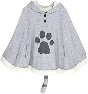 KINOMOTO Game Cat Atsume Hooded Cape Cosplay Costume Gray Cat Cotton Cloak Poncho