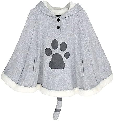 KINOMOTO Game Cat Atsume Hooded Cape Cosplay Costume Gray Cat Cotton Cloak Poncho