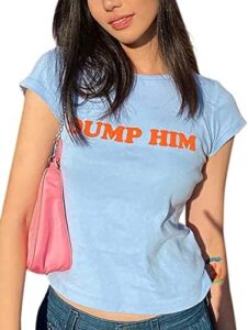 MISSACTIVER Women’s Dump Him Letter Print Crop T-Shirt Streetwear O-Neck Short Sleeve Crop Tops 2000s Aesthetics