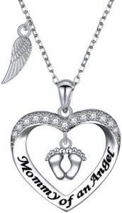 Mommy of an Angel Necklace Baby Angel Necklace Infant Child Foot Print Sterling Silver Memorial Jewelry Sympathy Gift for Women Mother Mom