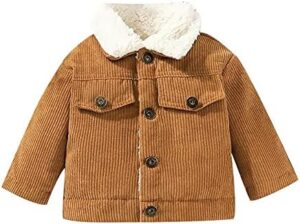 Noubeau Baby Boys Girls Corduroy Jacket Kids Toddler Sherpa Lined Top Lapel Button Down Thicked Warm Coat Winter Outerwear
