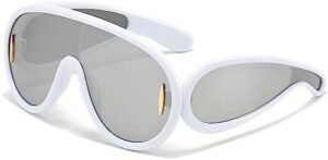 PORADAY Fashion Wave Mask Sunglasses for Women Men Trendy Oversized Sun Glasses Luxury Designer Y2K Punk Shades