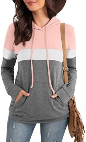 PrinStory Womens Sweatshirts Long Sleeve Casual Color Block Pullover Hoodies Fall Outfits 2023 Clothes