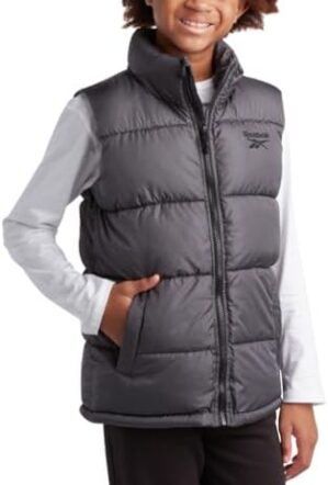 Reebok Boys Puffer Vest - Kids Lightweight Quilted Full Zip Vest - Outerwear Sleeveless Jacket for Boys (8-20)