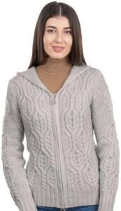 SAOL 100% Merino Wool Ladies Hooded Zipped Cardigan Sweater