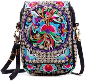 SILKAREA Embroidered Cute Mini Crossbody Bag for Women Small Handbags Wristlet Wallet Bag Cell-phone Pouch Coin Purse