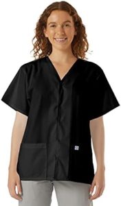 SPECTRUM UNIFORMS Scrub Tops Tunic Snap Front Women V Neck Unisex Deal Medical Professionals Hospital and Lab Work Wear-218C