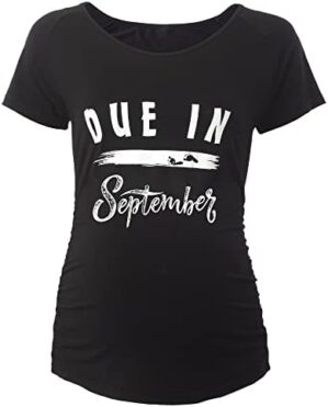SUNNYBUY Maternity Shirts Funny Due in Maternity Clothes Ruched Side Maternity Tee Graphic Pregnancy Tops