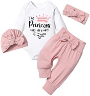 TyeSmo Infant Newborn Baby Girl Clothes Set White Ruffle long-sleeve Top + Pants + Headband + Hat 4pcs 0-6M Baby Clothes