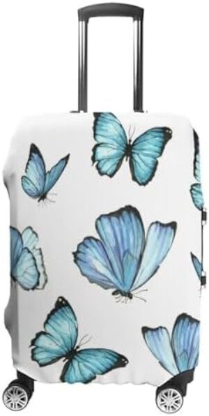 WOEZKEX Watercolor Butterflies Blue Butterfly Luggage Cover Washable Travel Gear Cover 18/24/28/32 Inch Suitcase Protective Cover