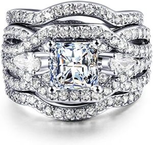 Women 3 Piece Black Gold Filled 1.5 Carat White CZ Wedding Engagement Eternity Bridal Ring Set