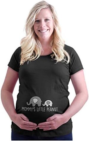 Womens Maternity Mommy's Little Peanut Cute Elephant T Shirt Tee