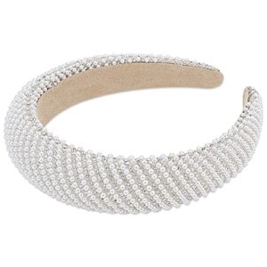 YISSION 1PC White Pearl Headband for Women Non Slip Rhinestone Head Band Sparkly Beaded Hairband Fashion Padded Headbands for Women Wedding Bridal Headband Hair Accessories for Women Girls