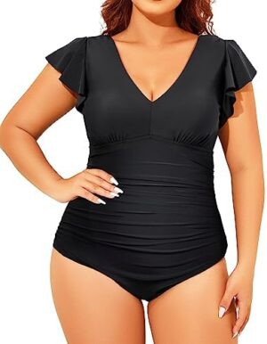 Yonique Plus Size Swimsuits for Women One Piece Tummy Control Bathing Suits Ruffle Swimwear