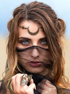 fxmimior Wedding Layered Vintage Moon Crystals Head Chain Headbands Tassel Pendant Bridal Hair Jewelry Boho Festival Head Chain Headpiece Fashion Christmas Halloween for Women and Girls (Yellow)