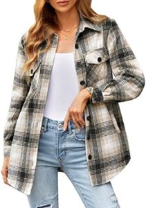 luvamia Plaid Jackets for Women Flannel Quilted Shacket Coats Oversized Button Down Shirts Jacket