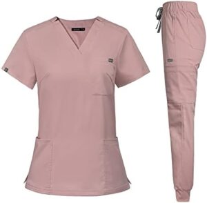 niaahinn Classic Scrub Set for Women- Scrubs Top Workwear & Yoga Jogger Scrub Pants Nursing Uniform
