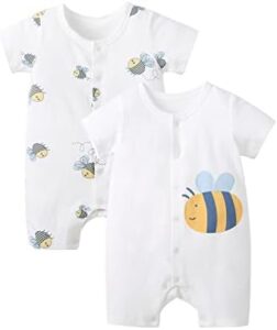 pureborn Baby Romper Bodysuits 2-Pack Unisex Soft Cotton One-Piece Outfit for Infant Boys Girls 0-24 Months