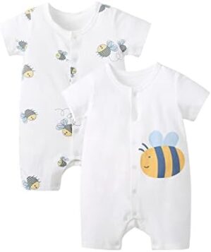 pureborn Baby Romper Bodysuits 2-Pack Unisex Soft Cotton One-Piece Outfit for Infant Boys Girls 0-24 Months
