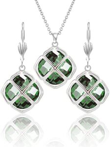 14MM Crystal Pendant Dangle Necklace Earrings Sets for Women Glod Plated Costume Jewelry