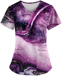 2024 Scrubs for Women Scrubs for Women Set Printed Nursing Uniforms V-Neck Short Sleeve Scrub Tops Women Design