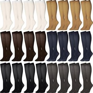 24 Pairs Women Trouser Socks Opaque Stretchy Nylon Trouser Socks for Women Knee Socks Bulk Dress Sock