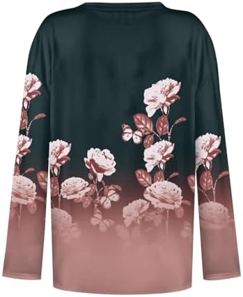 Tops for Women Long Sleeve V Neck Retro Printed Loose Fit Tunic T Shirts 2024 Summer Fashion Cute Tee Blouse - Image 4
