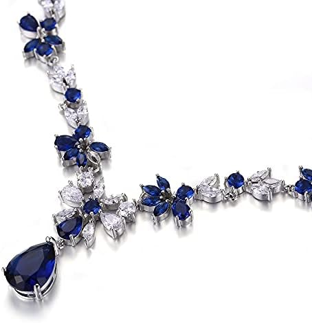 EVER FAITH Bridal Jewelry Set for Bride Bridesmaid, Flower Leaf Teardrop Cubic Zirconia Necklace Dangle Earrings Bracelet Set Wedding Party Jewelry for Women - Image 5