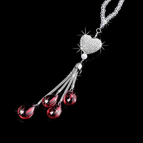 Rearview Mirror Ornaments Bling Car Mirror Hanging Accessories Car Decorations for Women Cute Car Decor Car Bling Accessories for Women Bling Accessories for Car Car Mirror Decor(Red) - Image 2