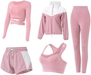 5 PCS Workout Sets for Women Yoga Running Outfit Athletic Gym Exercise Clothes Activewear Sets Tracksuit