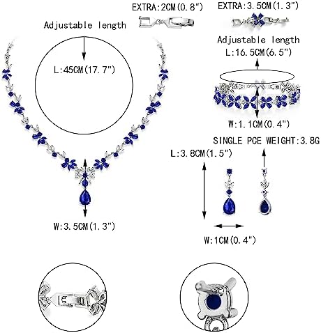 EVER FAITH Bridal Jewelry Set for Bride Bridesmaid, Flower Leaf Teardrop Cubic Zirconia Necklace Dangle Earrings Bracelet Set Wedding Party Jewelry for Women - Image 6
