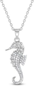 925 Sterling Silver 17″ CZ Seahorse Nautical Ocean Charm Pendant Necklace Teens – Elegant& Shiny Clear Cubic Zirconia Pendant Necklaces for Women – Fashionable Jewelry for Ocean Lovers