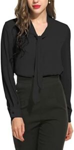 ACEVOG Chiffon Blouses for Women Dressy Bow Tie Neck Long Sleeve Work Shirt Formal Casual Wear