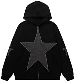 Aelfric Eden Men's Vintage Oversized Star Graphic Print Hoodie Streetwear Zip-Up Hoodies Sweatshirt Casual Hooded