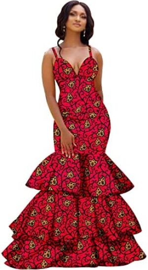African Dresses for Women Wedding Traditional Cultural Wear for Girls Wax Print Ball Gown Cocktail Church Attire Prom