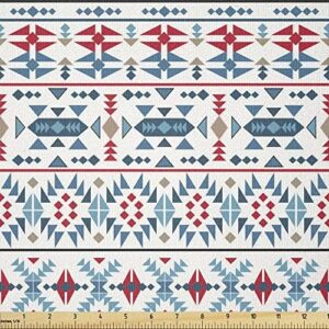 Ambesonne Ethnic Fabric by The Yard, Native Traditional Art with Mexican Cultural Origins Geometric Borders Triangles, Stretch Knit Fabric for Clothing Sewing and Arts Crafts, 1 Yard, Blue Red
