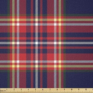 Ambesonne Plaid Fabric by The Yard, Traditional Pattern from Scotland Vivid and Geometric Cultural Design Abstract Look, Stretch Knit Fabric for Clothing Sewing and Arts Crafts, 3 Yards, Blue Red