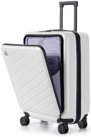 AnyZip Carry On Luggage 20'' Suitcase with Pocket Compartment ABS+PC Spinner Wheels TSA Lock White