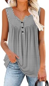 BETTE BOUTIK Womens Sleeveless Tunics Henley Shirts V-Neck Button Down Blouse Tank Tops Casual Pleated Basic