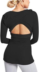 Bestisun Long Sleeve Workout Shirts Loose Open Back Wokout Tops for Women