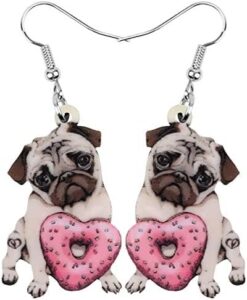 Bonsny Acrylic Valentine’s Day Red Heart Love Pug Dog Earrings Drop Dangle Jewelry For Women Gift Charms