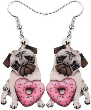 Bonsny Acrylic Valentine's Day Red Heart Love Pug Dog Earrings Drop Dangle Jewelry For Women Gift Charms