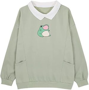 CM C&M WODRO Women Frog Sweatshirt Graphic Aesthetic Oversize Pullover Clothes Kawaii Long Sleeve T-Shirt with Pocket